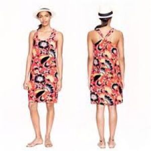 J Crew Tropical Silk Hibiscus Coral Twist Back Sundress